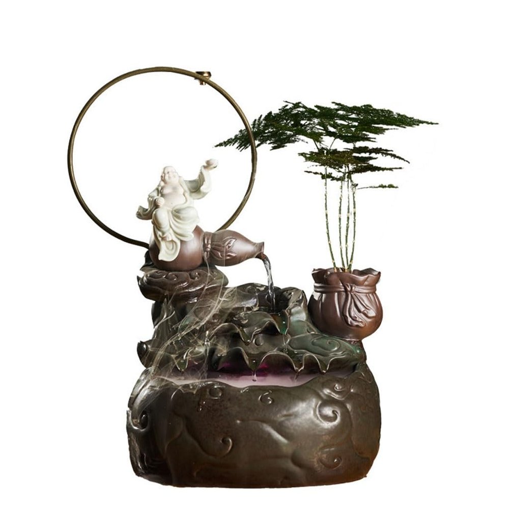 BABETRUE Tabletop Fountains Ceramic Circulating Water Ornaments Home Living Room Decorations Indoor Desktop Landscape Fountain Creative Ornaments Tabletop Fountains Tabletop Fountain Indoor