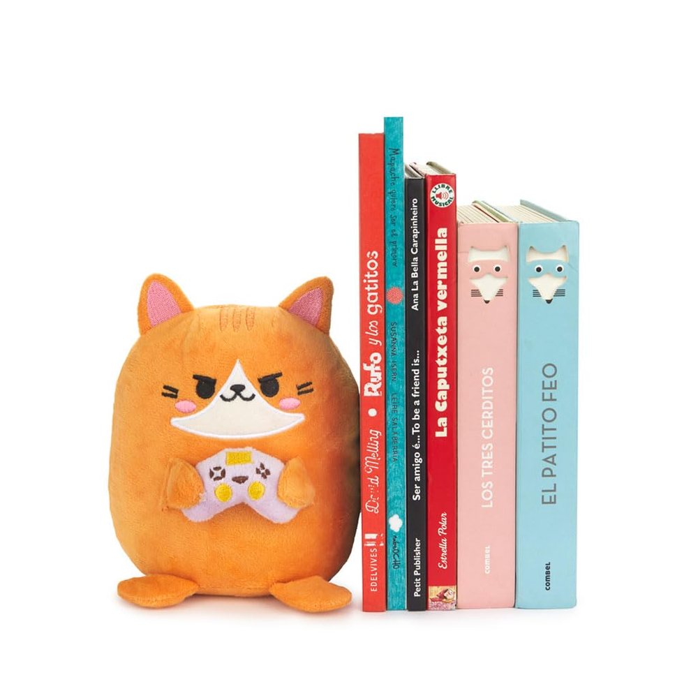 Balvi Kawaii Gamer Decorative Bookends Orange Cat Fan for Video Games Polyester