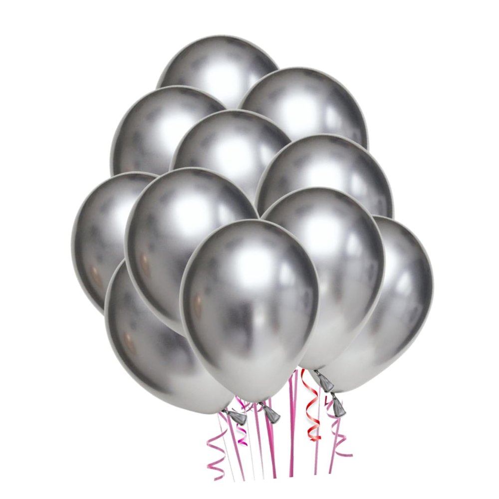 VILLFUL 50pcs 10 Inches Latex Thicken Metallic Silver Balloons Party Decorations for Wedding