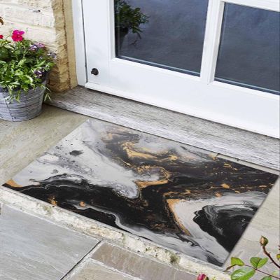 Bathroom Rugs,Modern Marble Crack Texture Kitchen Rug Non-Slip Rubber Backing Doormat,Abstract Black White Gold Stone Art Absorbent Bath Mat Washable Floor Mats for Bedroom Entryway 16x24in