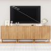 REHOOPEX Fluted Storage Cabinet, Buffet Cabinet with Storage, Wood Sideboard with Adjustable Shelf, Modern Accent Cabinet & Console Table for Entryway, Living Room, Dining Room, Natural view 4