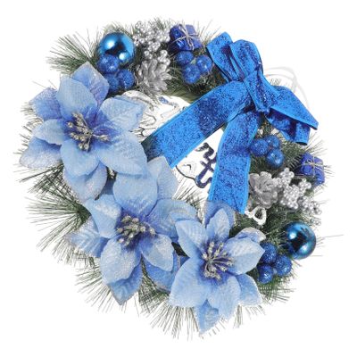 BRIGHTFUFU Artificial Christmas Pine Wreath 30cm Hanging Berry Ball Bow-Knot Realistic Indoor/Outdoor
