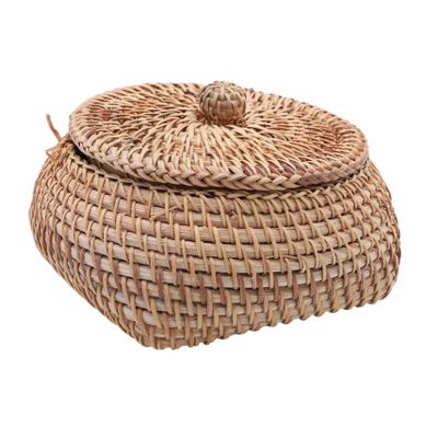 Outanaya Rattan Woven Storage Box Lid Compact Sundry Organizer for Home for Desktop Storage of Remotes Books and More Elegant Natural Design