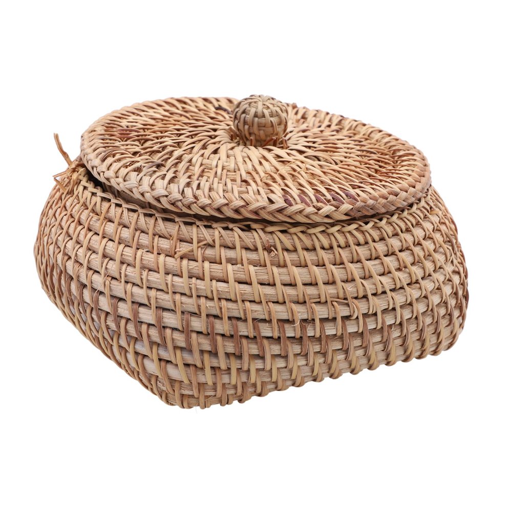 Outanaya Rattan Woven Storage Box Lid Compact Sundry Organizer for Home for Desktop Storage of Remotes Books and More Elegant Natural Design