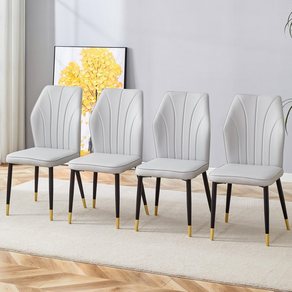 Modern Dining Chairs Set of 4, Dining Room Chairs Set of 4 with Black Metal Legs, Armless Kitchen Chairs Set with PU Leather Padded Seat and High Back, Dining Chairs for Dining Room,Kitchen