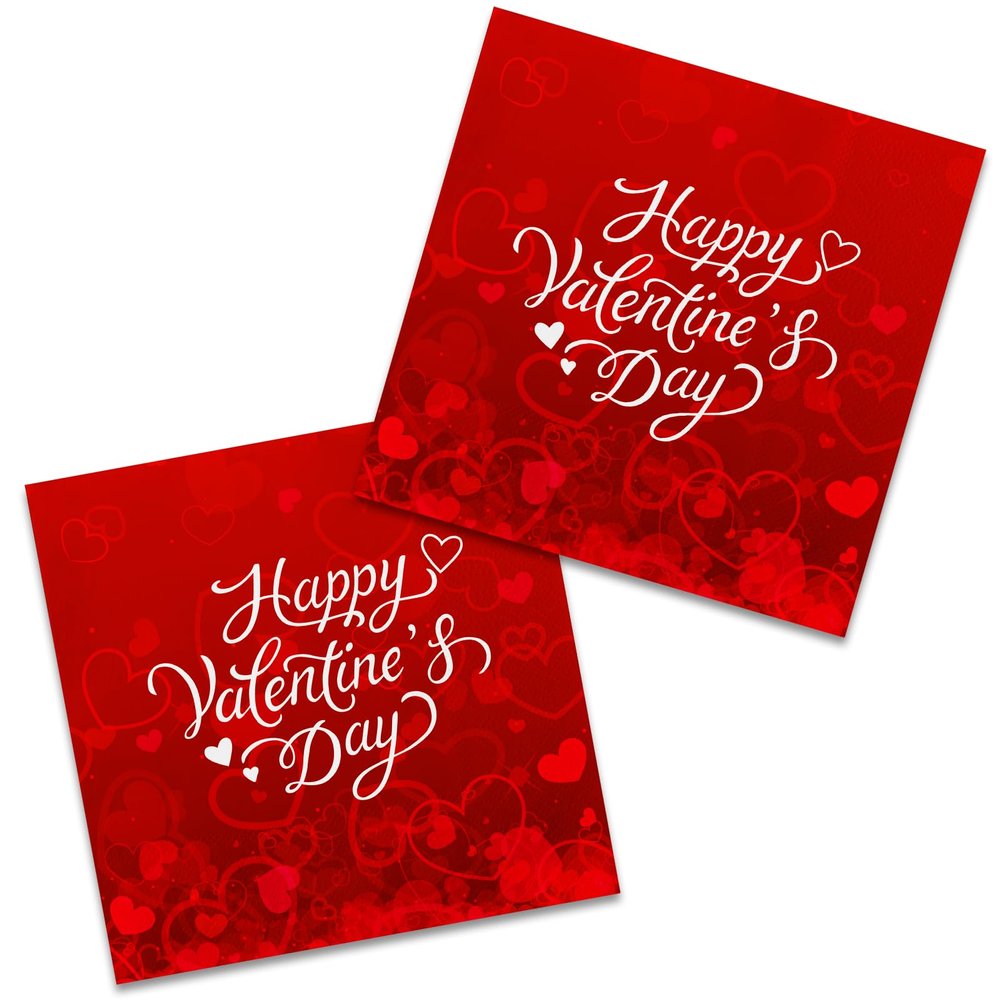 50-Pack Valentine's Day 3-Ply Napkins - Romantic Love Heart Design, Perfect for Galentines & Valentine's Celebrations, Red Heart Disposable Paper Napkins for Party Supplies & Decorations