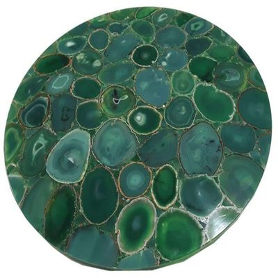 18 x 18 Inches Round Green Agate Coffee Table Top Resin Sofa Side Table with Luxurious Look