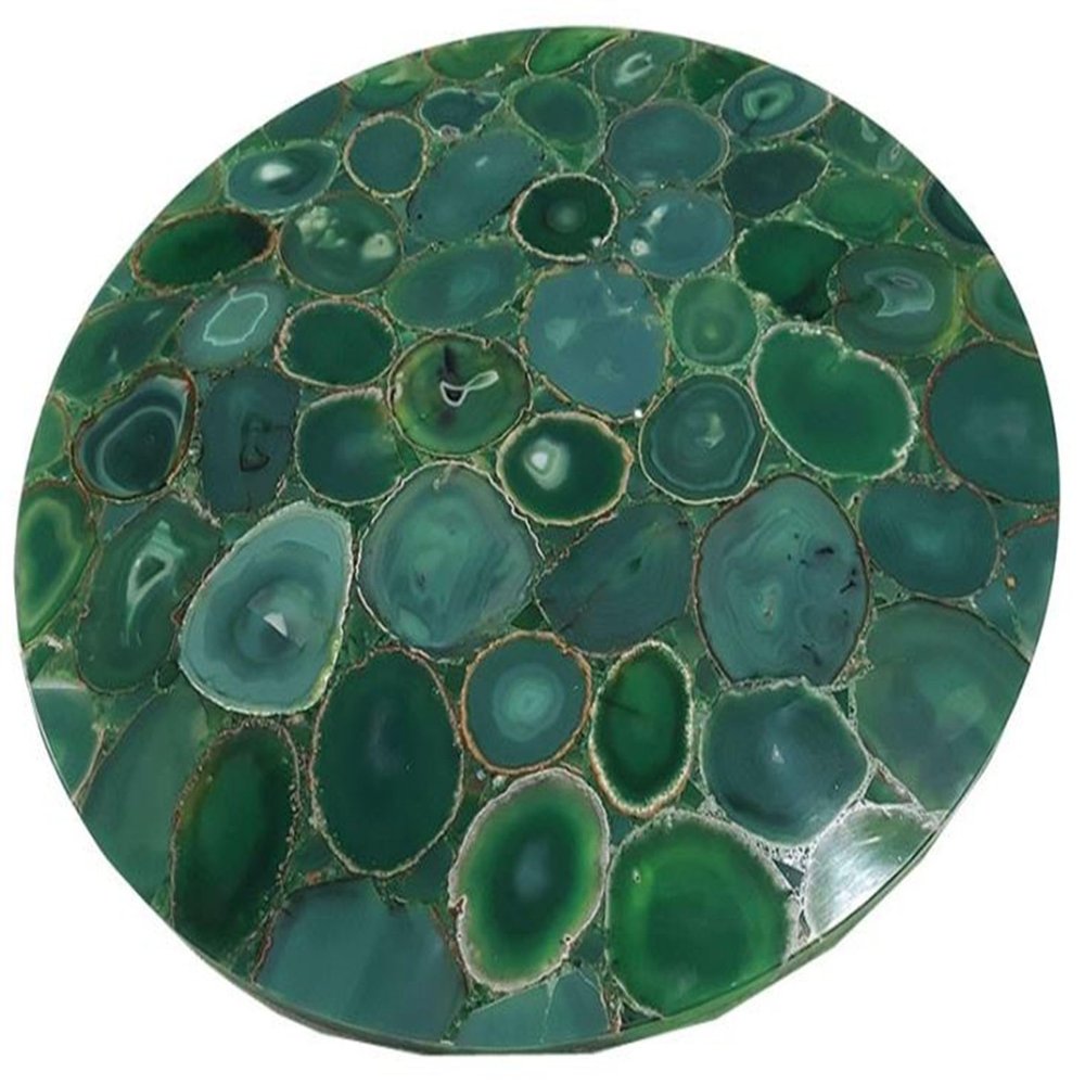 18 x 18 Inches Round Green Agate Coffee Table Top Resin Sofa Side Table with Luxurious Look