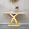 47 inch 3-in-1 Geometric Stainless Steel Console & Entryway Table in Modern White Faux Marble - Perfect for Living Room or Hallway view 3