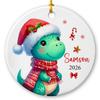 2026 Kids Personalized Christmas Tree Ornament Green Dinosaur, Dinosaur in Santa Hat Christmas Ornament, Animal Ceramic Keepsake Gift for New Baby, Custom Baby 1st Xmas Ornaments view 1