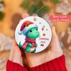 2026 Kids Personalized Christmas Tree Ornament Green Dinosaur, Dinosaur in Santa Hat Christmas Ornament, Animal Ceramic Keepsake Gift for New Baby, Custom Baby 1st Xmas Ornaments view 2
