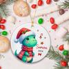 2026 Kids Personalized Christmas Tree Ornament Green Dinosaur, Dinosaur in Santa Hat Christmas Ornament, Animal Ceramic Keepsake Gift for New Baby, Custom Baby 1st Xmas Ornaments view 3