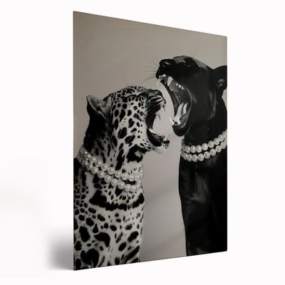 Trendy Leopards With Pearls Poster,Black and White Leopard Photo,Fashion Cheetah Prints,Animal Print Art,Vintage Leopard Prints,Women Office Dorm Bedroom Apartment Aesthetic Decor24x36inch Framed Art