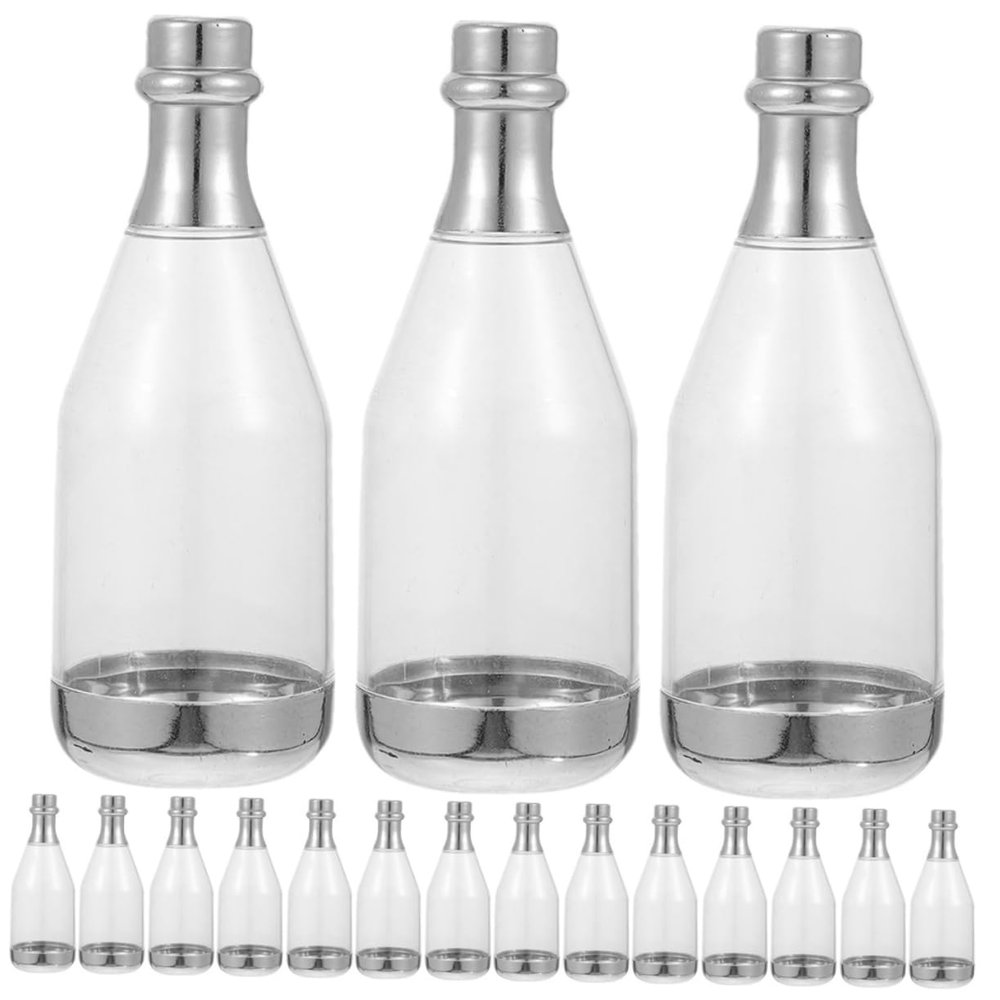COOLHIYA 30pcs Miniature Wine Bottle Candy Boxes Creative Wedding Favor Containers for Bridal Showers Birthdays and Engagement Parties Elegant Silver Bottle Design