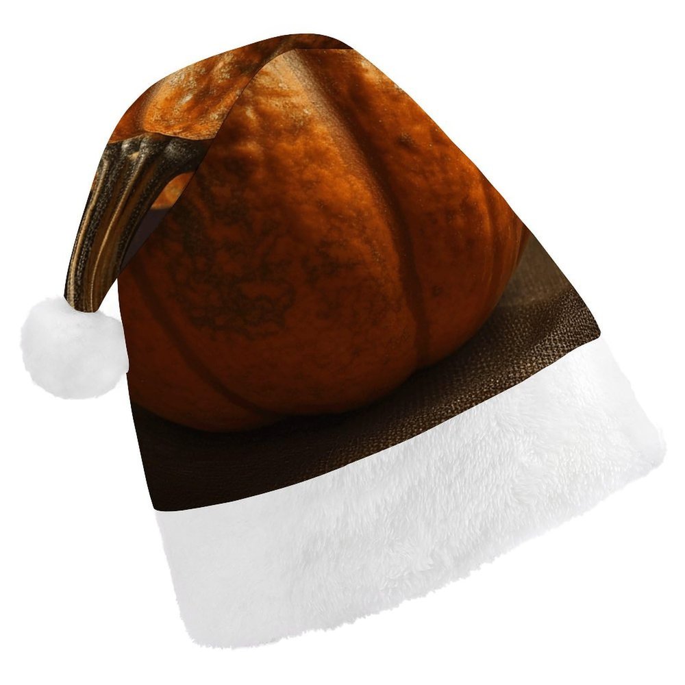BTCOWZRV Pumpkin on Brown Background - Christmas Hat Unisex Velvet Santa Hat Xmas Holiday Hat for Adults New Year Party Headwear