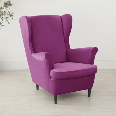 ZYANLING Stretch Velvet Wingback Chair Covers 2 Piece with Ottoman Cover,Stretch Wing Chair Slipcover,Washable Sofa Cover Furniture Protector for Bedroom (78-85cm (Wingback Chair Covers),Purple)