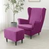 ZYANLING Stretch Velvet Wingback Chair Covers 2 Piece with Ottoman Cover,Stretch Wing Chair Slipcover,Washable Sofa Cover Furniture Protector for Bedroom (78-85cm (Wingback Chair Covers),Purple) view 3