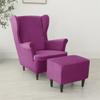 ZYANLING Stretch Velvet Wingback Chair Covers 2 Piece with Ottoman Cover,Stretch Wing Chair Slipcover,Washable Sofa Cover Furniture Protector for Bedroom (78-85cm (Wingback Chair Covers),Purple) view 4