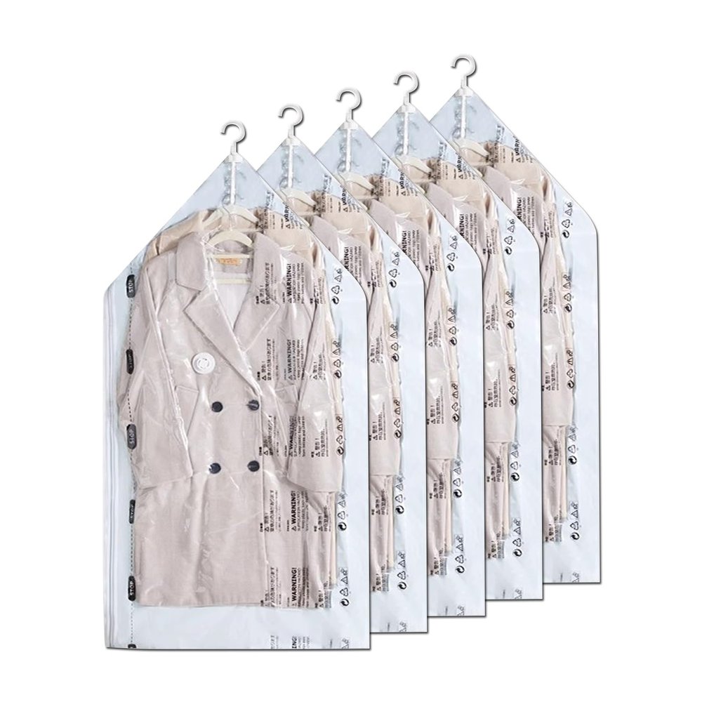 LLZJDDPLY Vacuum Storage Bags, 5 Pack Hanging Vacuum Storage Bags, Hanging Vacuum Storage Bags for Coats, Vacuum Storage Bags for Dresses, Suits, Coats(70x105cm/27.5x41in)
