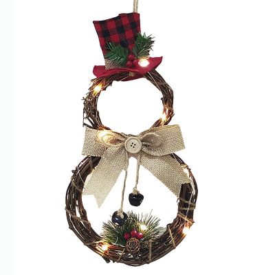 AOLHXY Christmas Wreath Hanging Decor Cute Xmas Snowman Garland Grapevine Wreath LED Light Artificial Christmas Wreath Christmas Ornaments for Christmas Party Decor