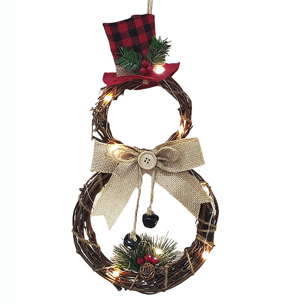 AOLHXY Christmas Wreath Hanging Decor Cute Xmas Snowman Garland Grapevine Wreath LED Light Artificial Christmas Wreath Christmas Ornaments for Christmas Party Decor