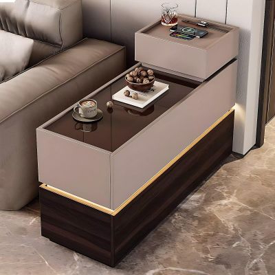 High QLO Side Table - End Tables Living Room Includes Luxurious,Side Table with Charging Station and LED Lights,Bedside Table with Storage Cabinets for Living Room