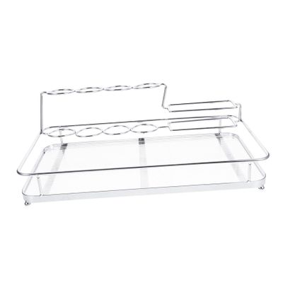 Garneck 1pc Toothbrush Holder and Vanity Tray Organizer for Bathroom Countertop Silver Stripes Storage for Toiletries and Cosmetics