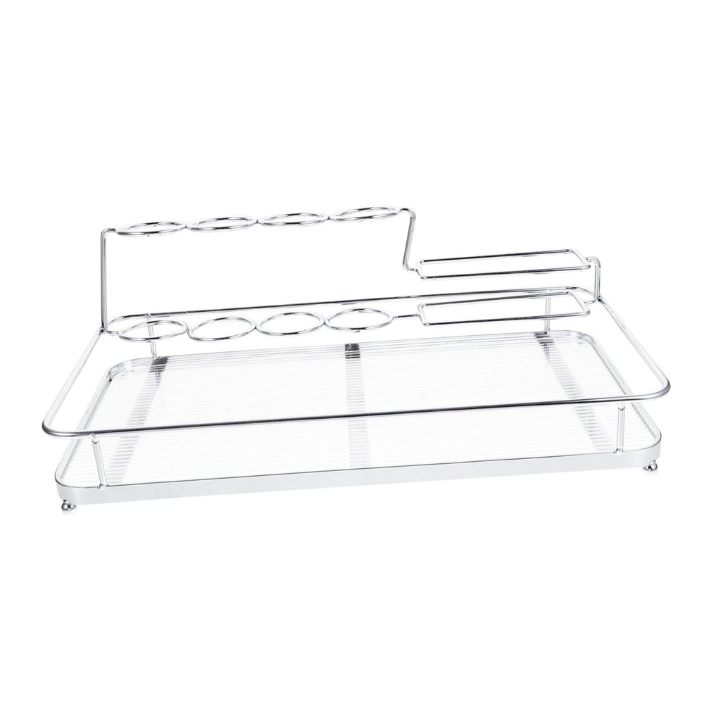 Garneck 1pc Toothbrush Holder and Vanity Tray Organizer for Bathroom Countertop Silver Stripes Storage for Toiletries and Cosmetics