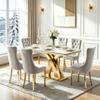 7 Piece Dining Table Set with 6 Gray Dining Chair, 68'' Luxury Faux Marble White and Gold Dining Table Set for 6, Heavy Base Kitchen Table and Chairs Set for 6 view 1
