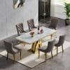 7 Piece Dining Table Set with 6 Gray Dining Chair, 68'' Luxury Faux Marble White and Gold Dining Table Set for 6, Heavy Base Kitchen Table and Chairs Set for 6 view 2