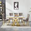 7 Piece Dining Table Set with 6 Gray Dining Chair, 68'' Luxury Faux Marble White and Gold Dining Table Set for 6, Heavy Base Kitchen Table and Chairs Set for 6 view 3