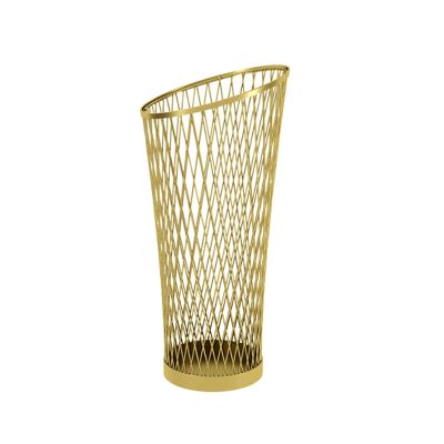 Umbrella Stand 25 Inch Tall Modern Umbrella Holder Gold Metal Umbrella Stand Freestanding Round Umbrella Hollow Rack or Cane Holder for Entryway Hallway