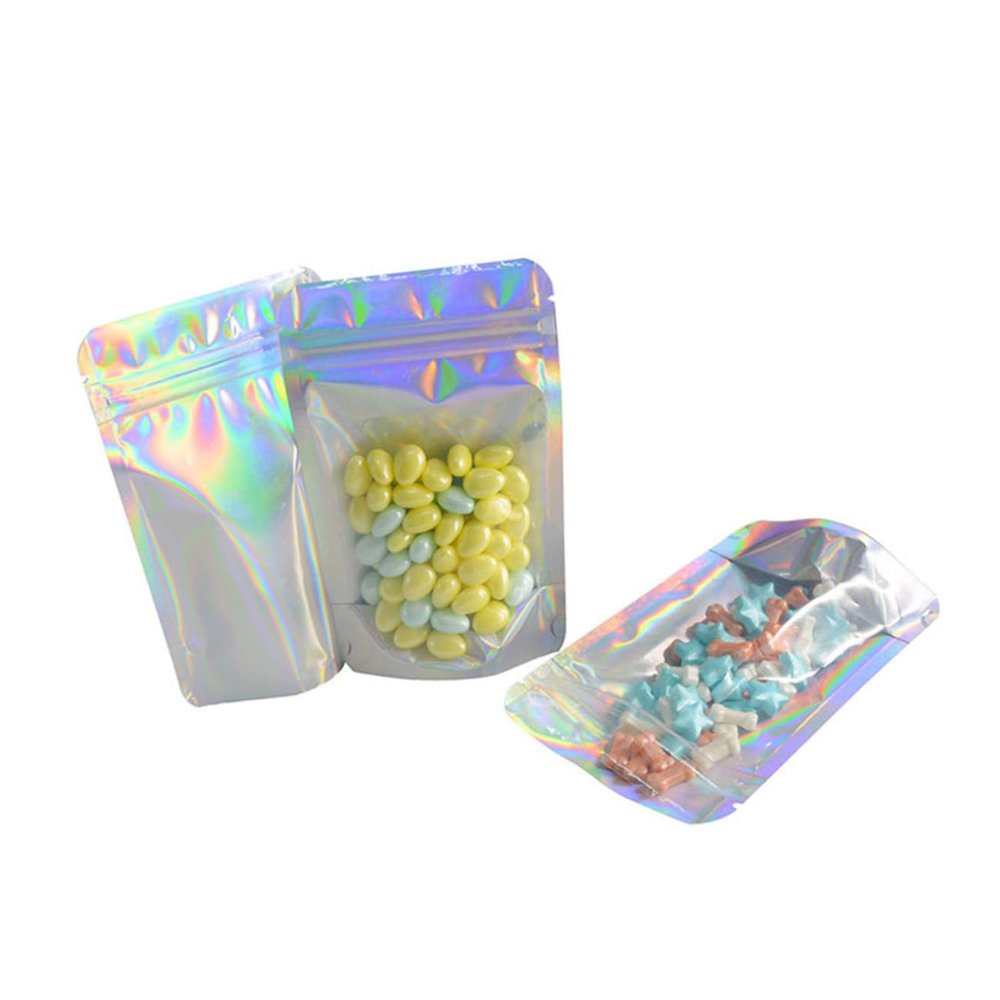 GOOHOCHY 100pcs Aluminium Foil Stand-up Self-sealing Bags -aluminum Food Storage Pouches for Snacks Nuts Candy and Tea Portable Zip Closure Packaging