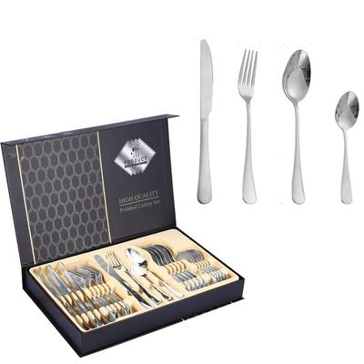 GOODJAYVEN Silverware Flatware Set, 24-piece Stainless Steel Cutlery Knife, Fork And Spoon Gift Box Set(Silver)