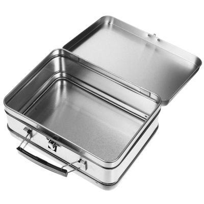 BIUDECO Silver Rectangular Tinplate Jewelry Box with Handle, Large Capacity