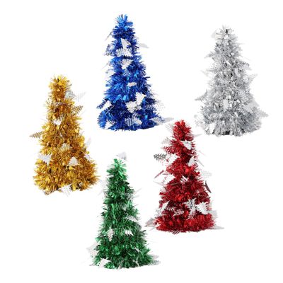 KICHOUSE Shiny Metalic Mini Christmas Tree 5 Pcs Set Seasonal Decor Holiday Tree Model