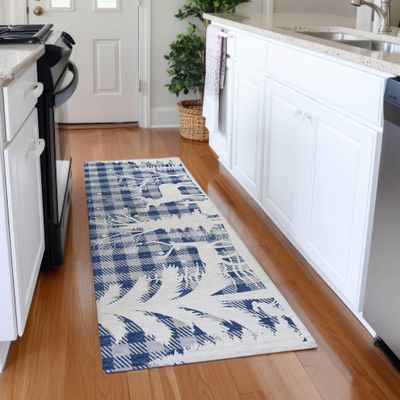 Addison Rugs Chantille ACN1824 Blue 2'3" x 7'6" Indoor/Outdoor, Machine Washable, Holiday, Christmas Rug, Easy Clean, Non Shedding, Living Room, Entryway, Kitchen, Patio Rug