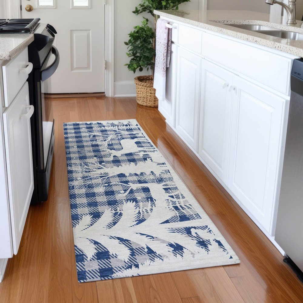 Addison Rugs Chantille ACN1824 Blue 2'3" x 7'6" Indoor/Outdoor, Machine Washable, Holiday, Christmas Rug, Easy Clean, Non Shedding, Living Room, Entryway, Kitchen, Patio Rug