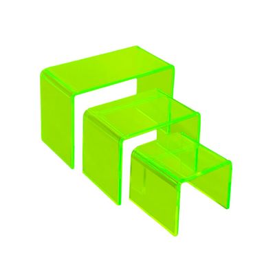 Acrylic Display Risers 3Piece Small Riser Set (322, 422.5, 523) Clear 1/8" Acrylic Stands for Jewelry, Mini Collectibles, Retail Displays, Craft Shows, Tiered Shelving (Neon Green)