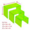 Acrylic Display Risers 3Piece Small Riser Set (322, 422.5, 523) Clear 1/8" Acrylic Stands for Jewelry, Mini Collectibles, Retail Displays, Craft Shows, Tiered Shelving (Neon Green) view 2