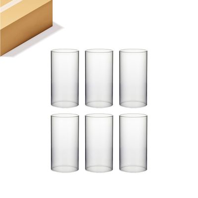 WGVI Clear Hurricane Candle Holder Sleeve, Wide 3.5", Height 8", 6 Pieces, Hurricane Vase, Glass Cylinder Open Ended Chimney Shade Tube For Pillar and Tapered Candleholder, Flame Cover.