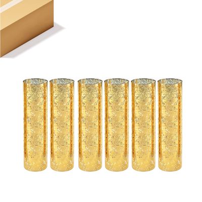 WGVI Hurricane Candle Holder Sleeve, W: 4", Ht: 16", Gold Speckled Glass Cylinder Open Both Ends, Chimney Tube Shade, 6 Pieces