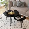 kikiumi Nesting Table Set of 2, 27.56"  x 17.71" H & 19.68"  x 14.96" H Round Nesting Coffee Table Set,Black Marble Pattern Table Top with Tripod Legs(Marbled Black) view 1