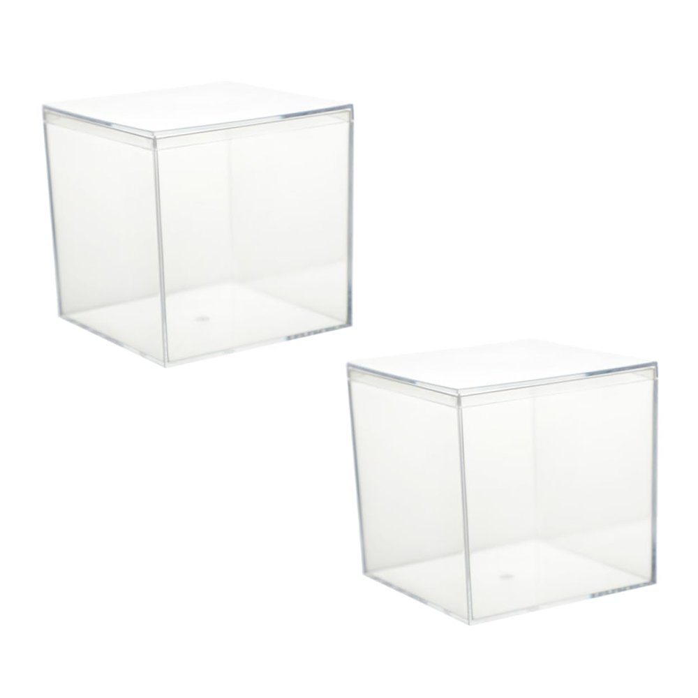 OHPHCALL 2pcs Square Candy Boxes for Wedding Decorative Storage Boxes Crystal Clear Transparency