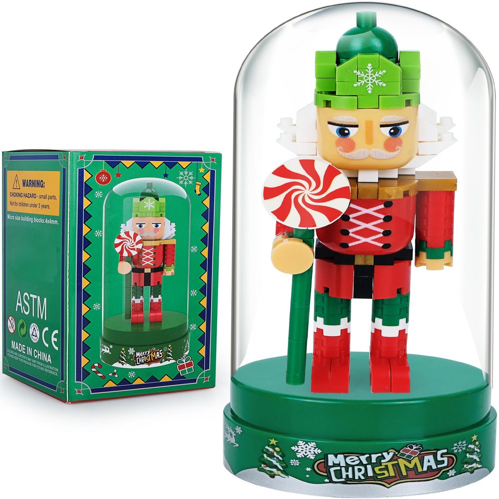 Anwenk Christmas Nutcracker Figure Building Set, Xmas Nutcracker King with Candy Nutcracker Building Blocks,Collectible Christmas Home Decor, Nutcracker Gift with Cover and Base (175 PCS)