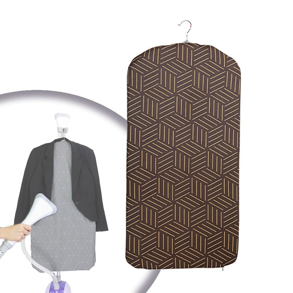 BERWDUXA Garment Steamer Hanging Ironing Board Press Pad, Handheld Steamer Board for Clothes, Multifunction Clothes Hanger, Ironing Mat Pad for Standing Garment Steamer(Brown)