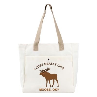 BDPWSS Moose Tote Bag Moose Lover Gift Moose Deer Wildlife Gift I Just Really Like Moose OK Funny Moose Themed Canvas Handbag (like moose TB)