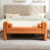 PEIHONGET Velvet Bench for Bedroom End of Bed, 60.5- inch Upholstered Button Tufted Ottoman Bench with Rolled Arms, Button-Tufted Ottoman for Living Room, Entryway(Orange) view 3