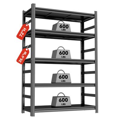 BEESTMUEBLE 3000lbs Garage Shelving,Standing Heavy Duty Metal Shelves,5 Tier Adjustable Height Shelf,Sturdy Steel Utility Rack (with Fences-35.4" W*15.8" D*72" H)