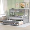Ball & Cast Twin-Over-Full Bunk Bed with Twin-Size Trundle and Drawers,Separable Wood Bunkbed w/Full-Length Guard Rail & Slat Support,Space Saving,Bedroom Furniture for Student Dorms,Studio,Gray view 1